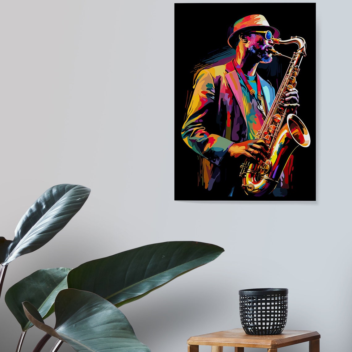 Colorful Pop Art Saxophonist With Hat Sunglasses Black Poster - Image 5