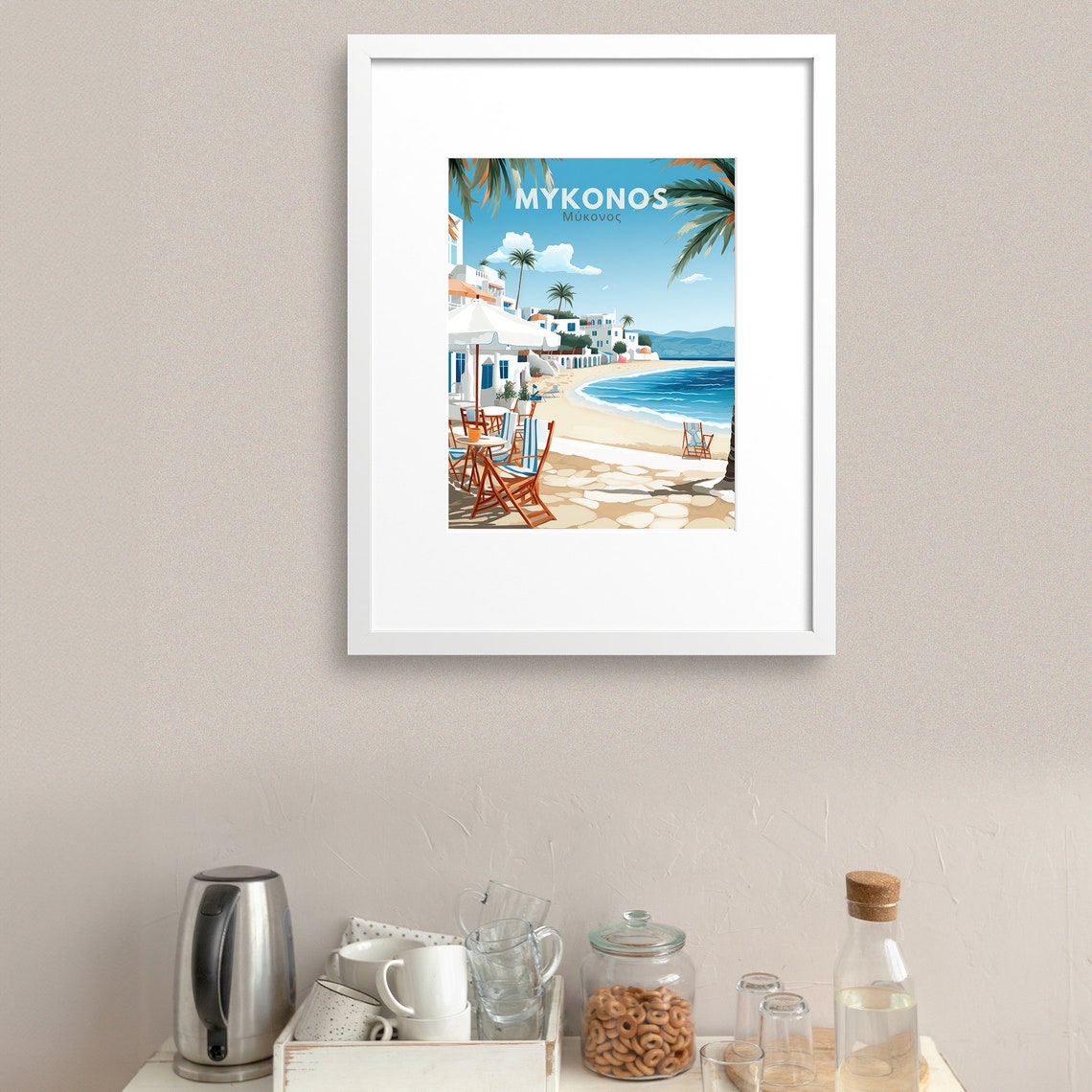 Mykonos Travel Poster Mykonos Poster Mykonos Illustration Travel Poster Europe Beaches Greek Travel Poster Colorful Travel Poster - Image 2