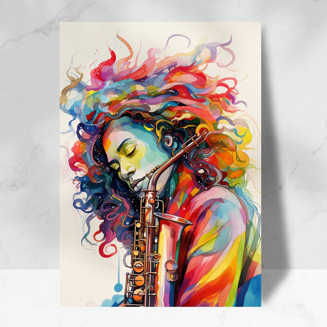 Colorful Woman Saxophonist Watercolor Jazz Portrait Music Art Poster - Image 4