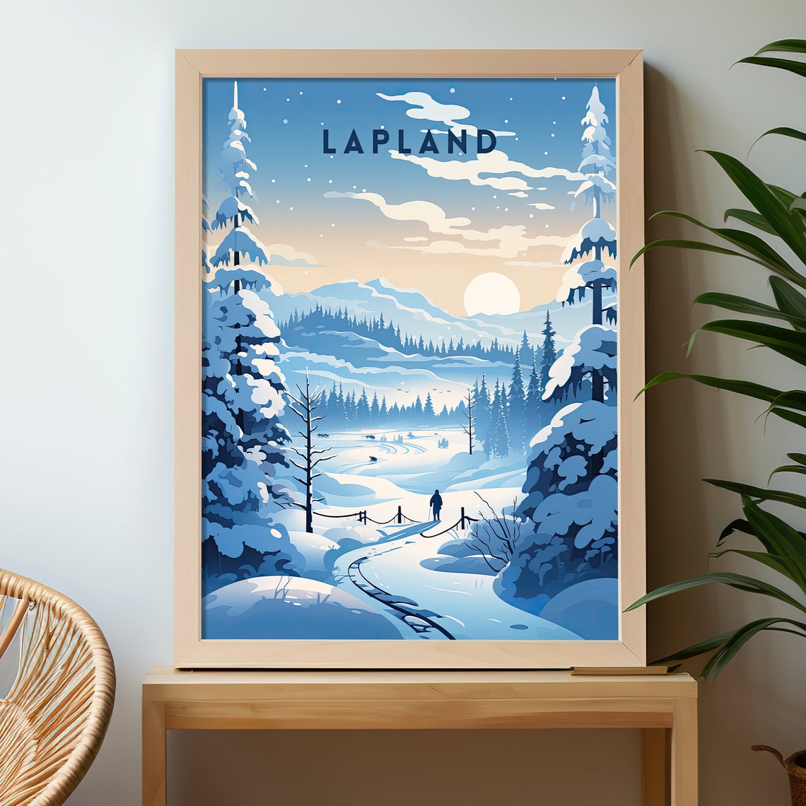 Lapland Snowy Winter Wonderland Blue Pines Vintage Travel Poster - Image 2