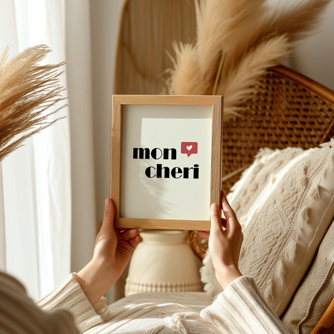 Mon Cheri French Red Heart Speech Bubble Minimalist Love Poster - Image 7