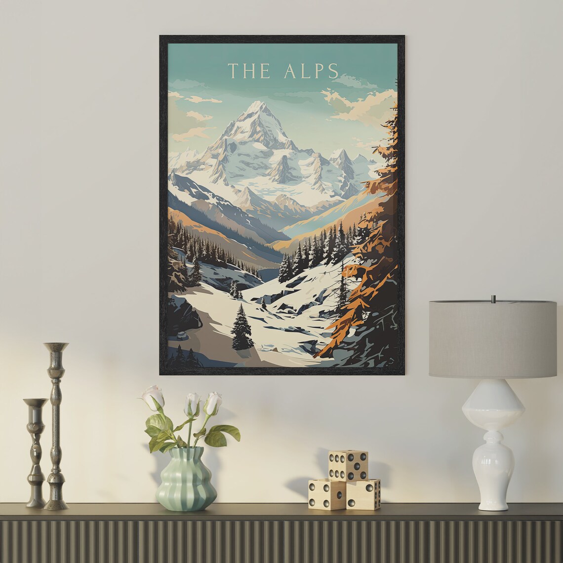 The Alps Snowy Mountain Peak Pine Forest Vintage Travel Poster - Image 4