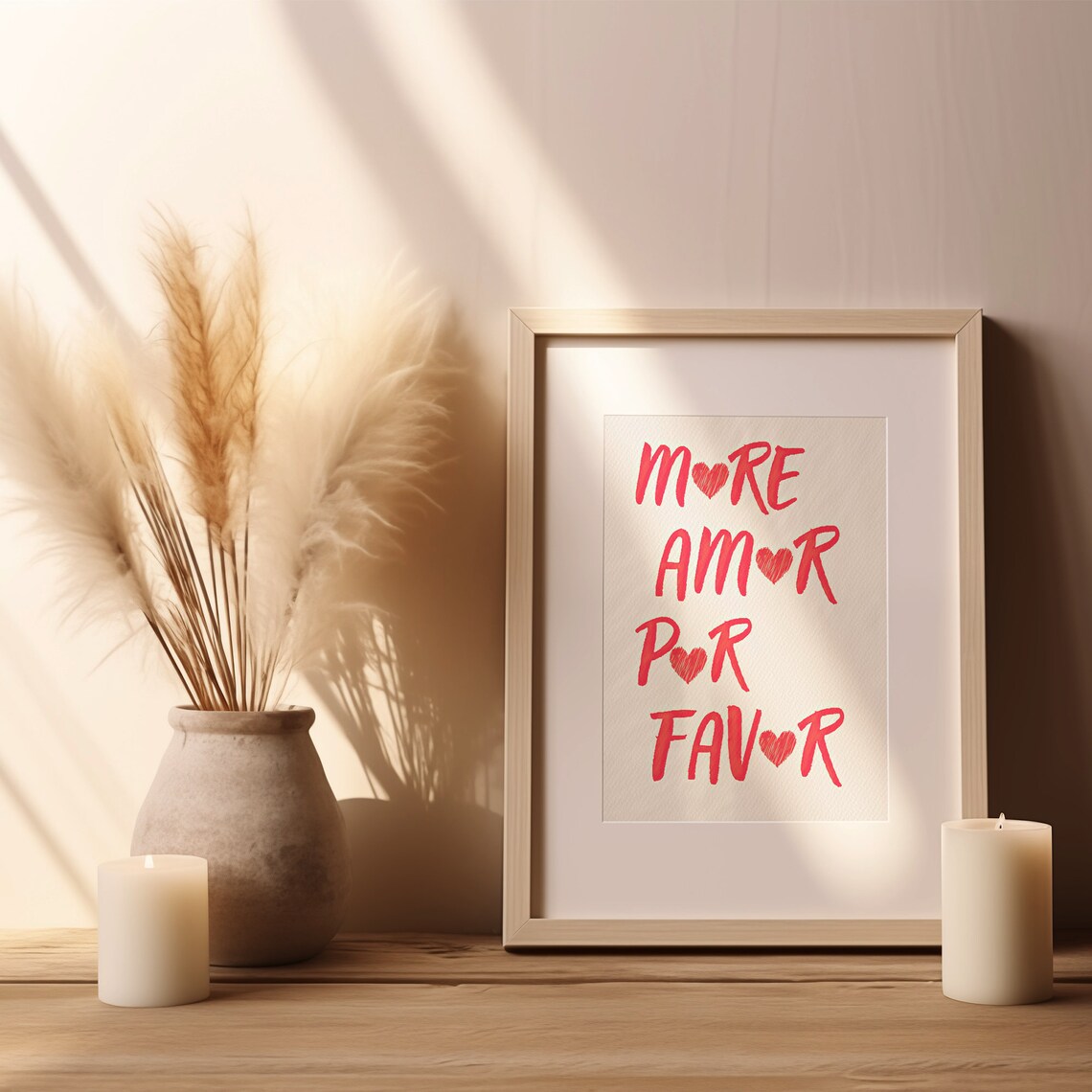 More Amor Por Favor Red Hearts Romantic Typography Love Quote Poster - Image 3
