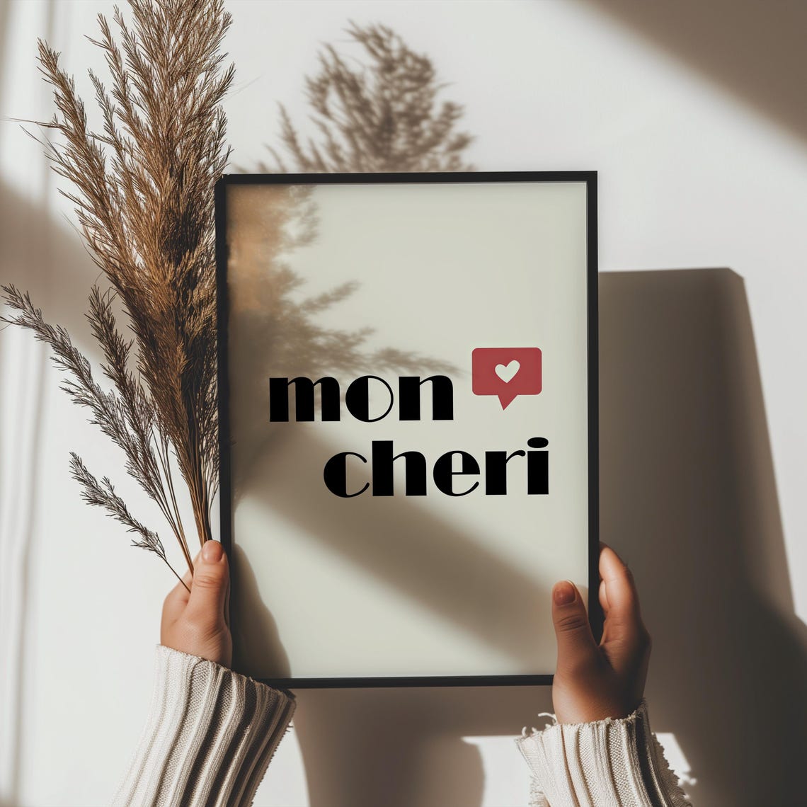 Mon Cheri French Red Heart Speech Bubble Minimalist Love Poster - Image 6