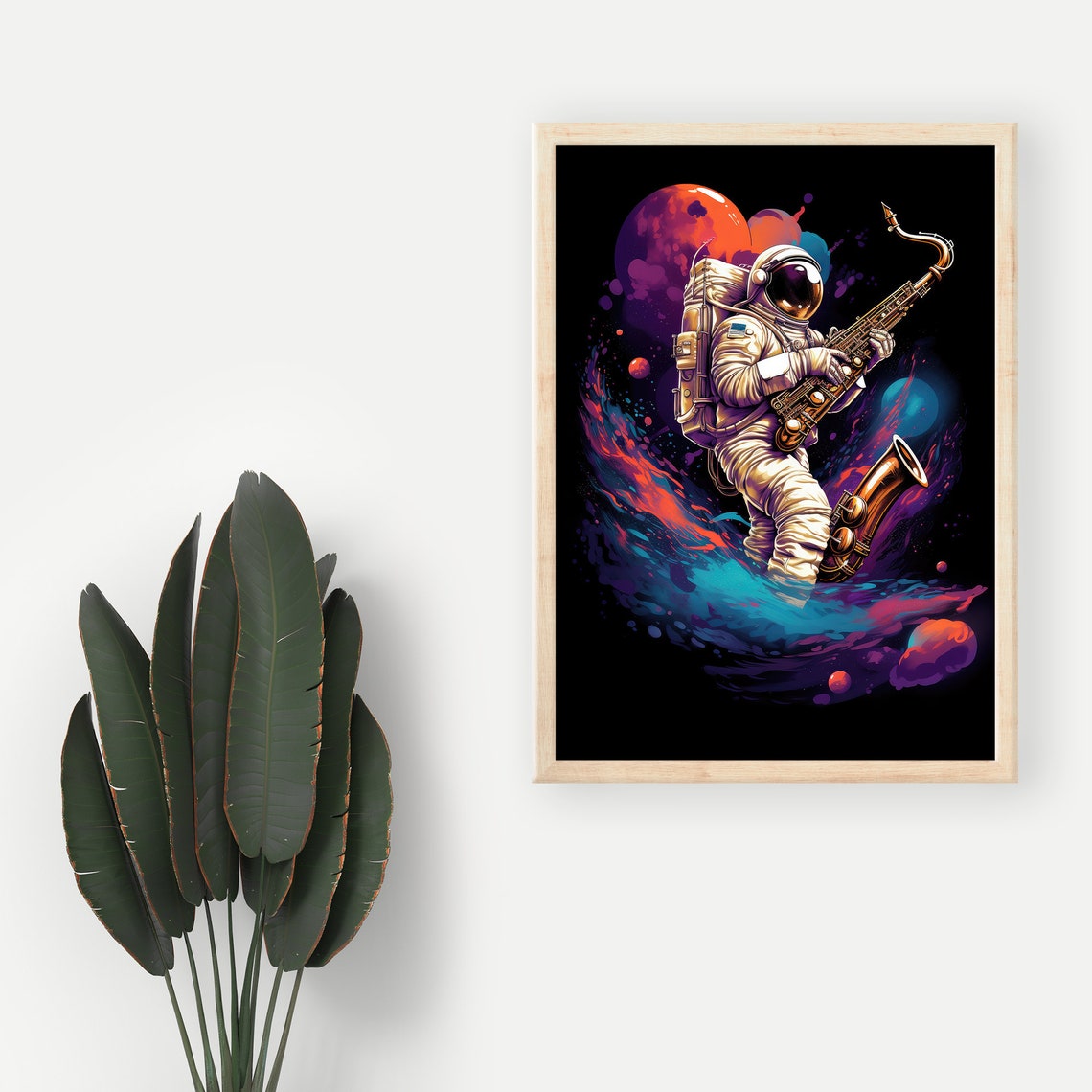 Astronaut Playing Saxophone Space Planets Neon Galaxy Art Poster - Image 5