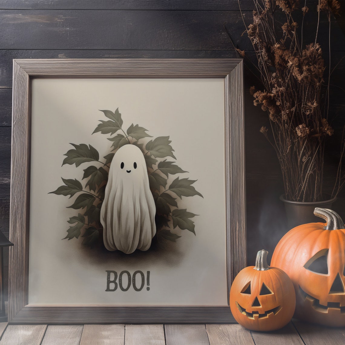 Cute Ghost Boo Vintage Halloween Autumn Leaves Nursery Art Poster - Image 5