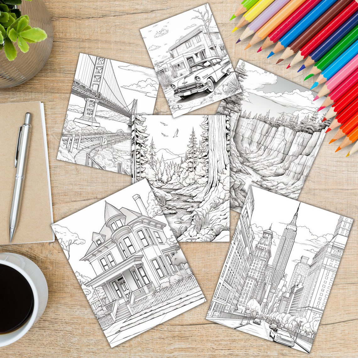 United States Landmarks 15 Coloring Pages Landmark Art Poster - Image 7