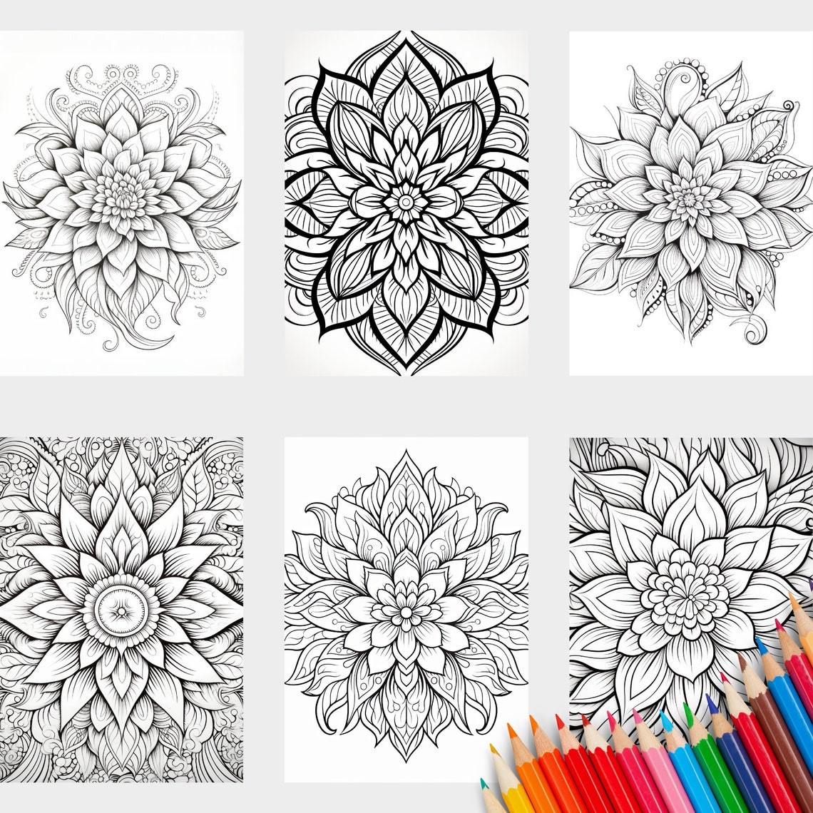 Mandala 15 Intricate Floral Coloring Pages for Adults Relaxation Print - Image 4