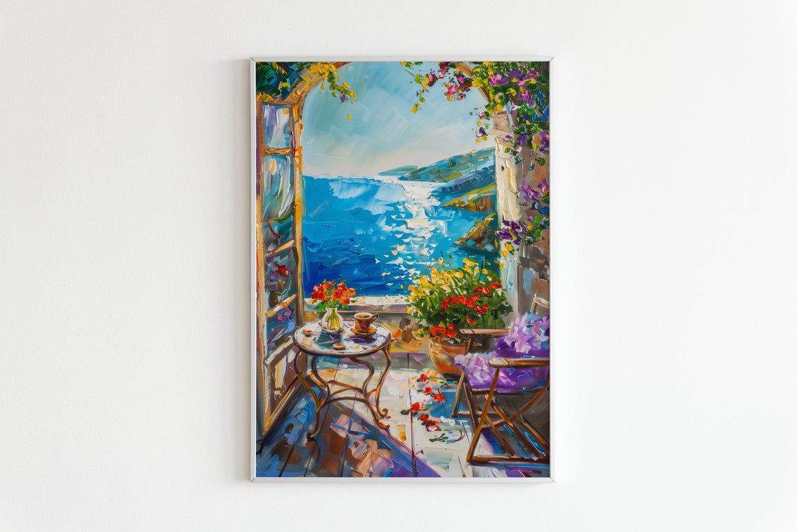 Henri Matisse Style Open Window Blue Ocean Terrace Coffee Poster
