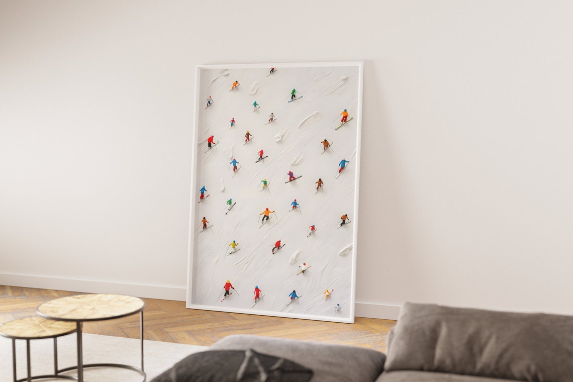Tiny Colorful Skiers Minimalist Winter Sports Snow Scene Poster - Image 4