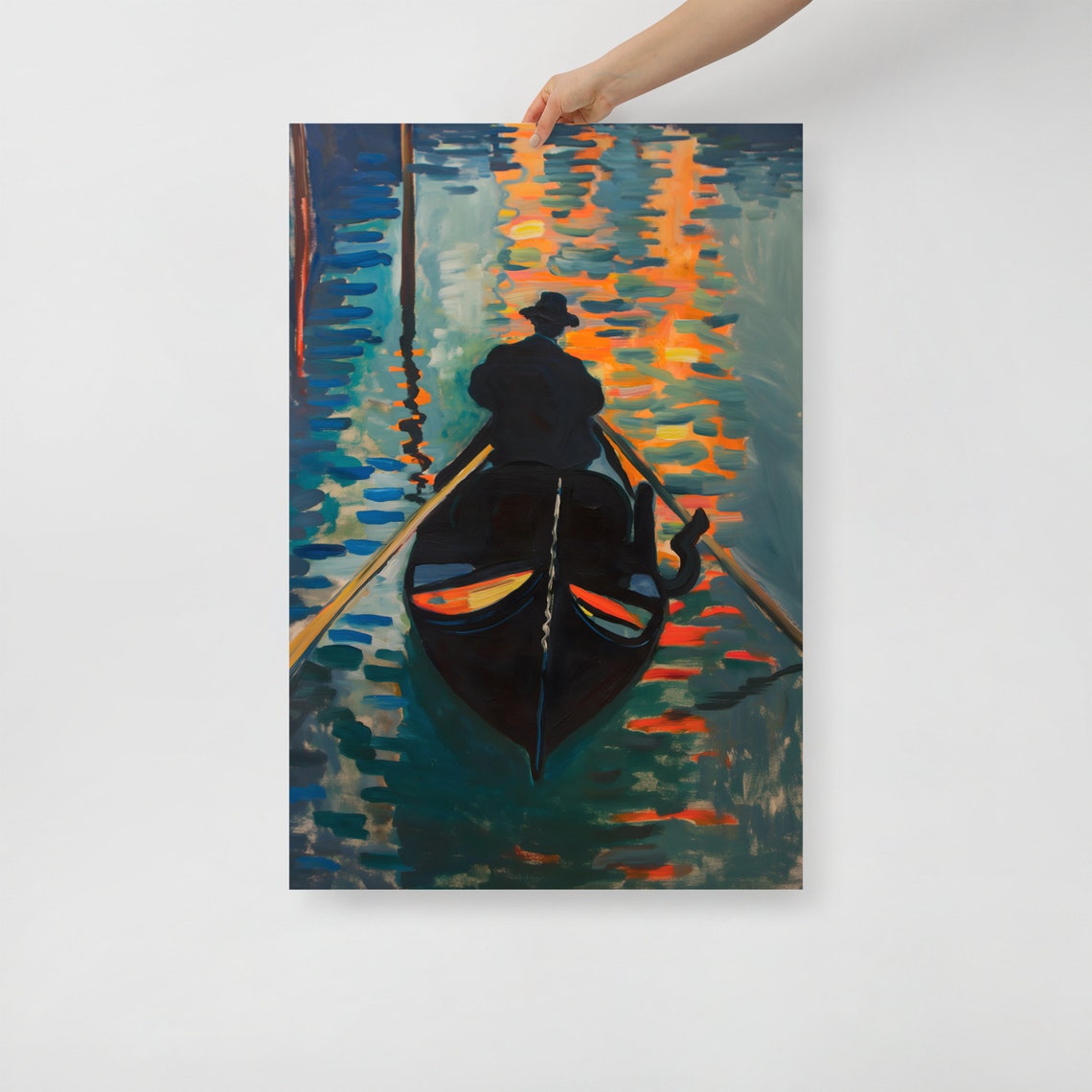 Venice Gondola Sunset Gondolier Orange Reflection Canal Poster - Image 2
