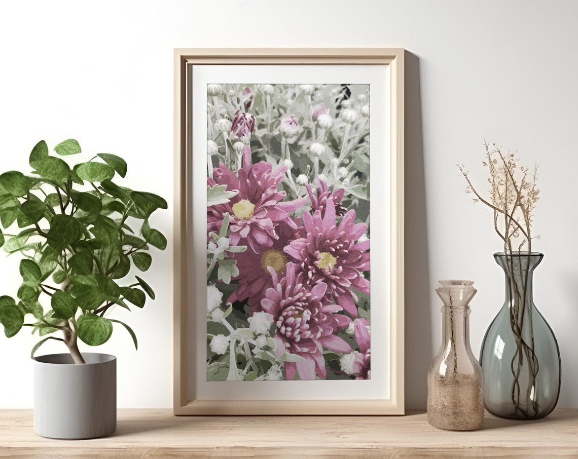 Pink Chrysanthemum Blossoms Fall Flower Photography Wall Art