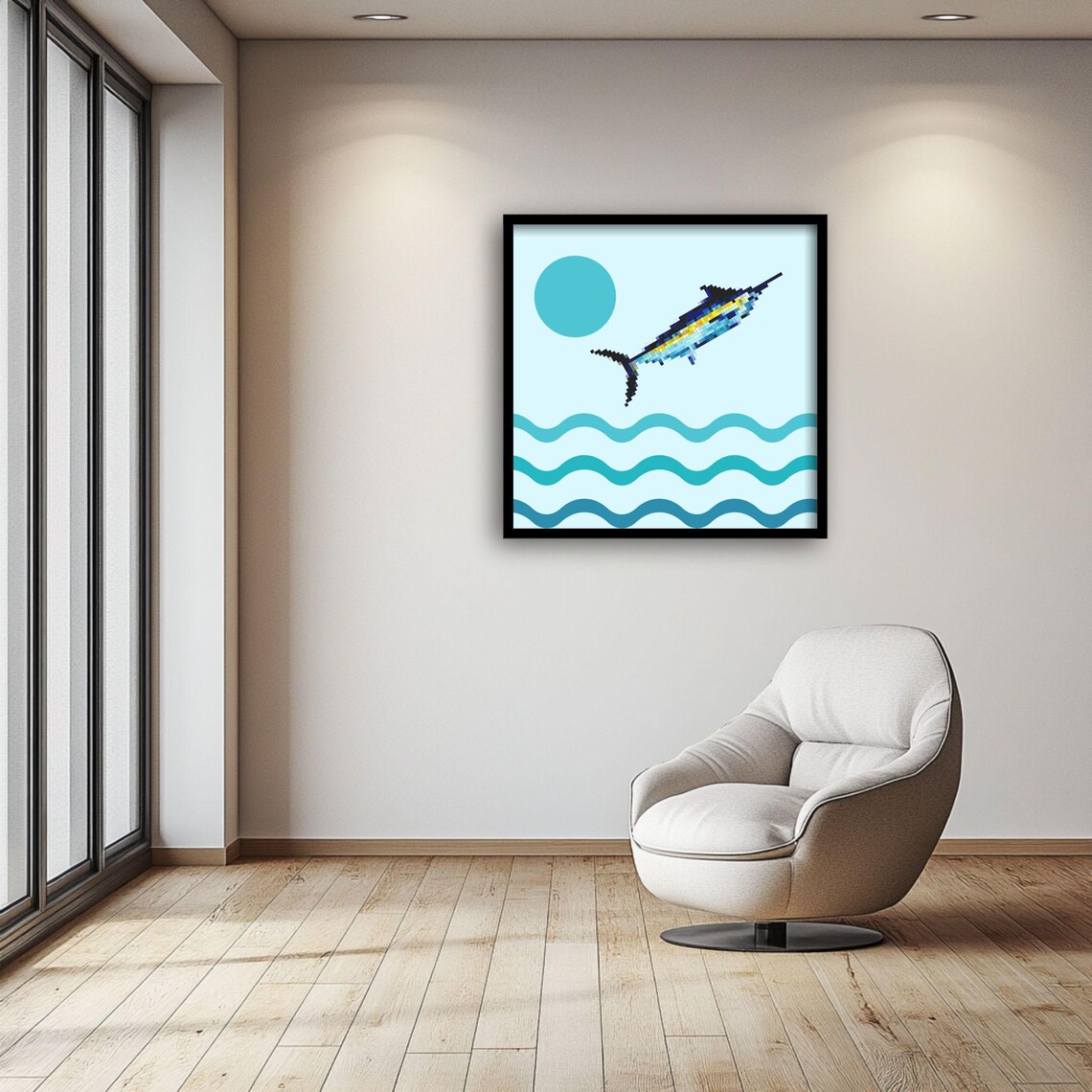 Pixel Fish, Minimalist Ocean Decor Art Print - Image 2
