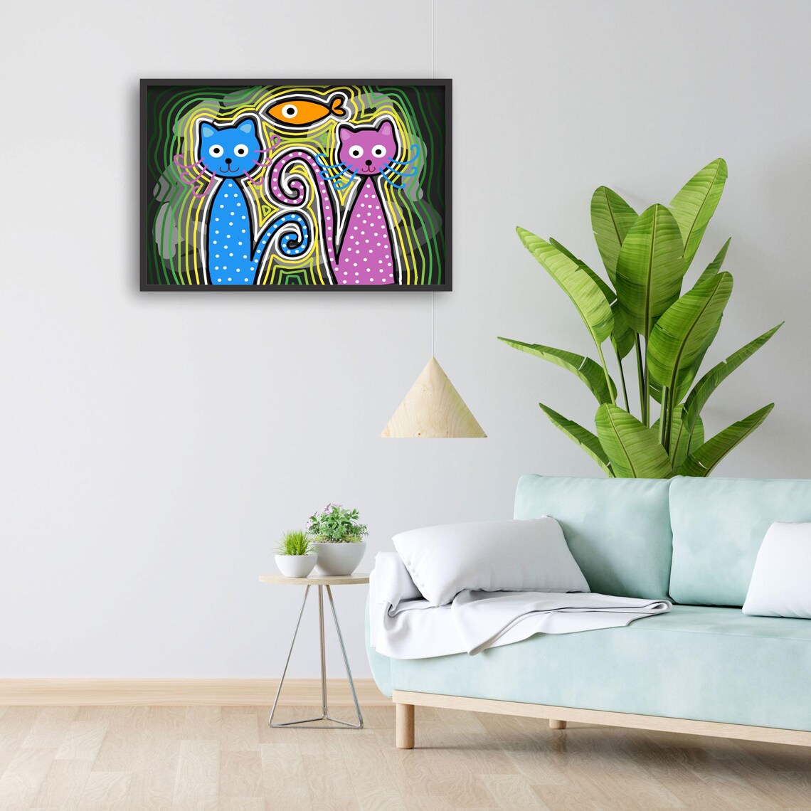 Whimsical Cat Couple, Boho Polka Dot Cats Poster - Image 2