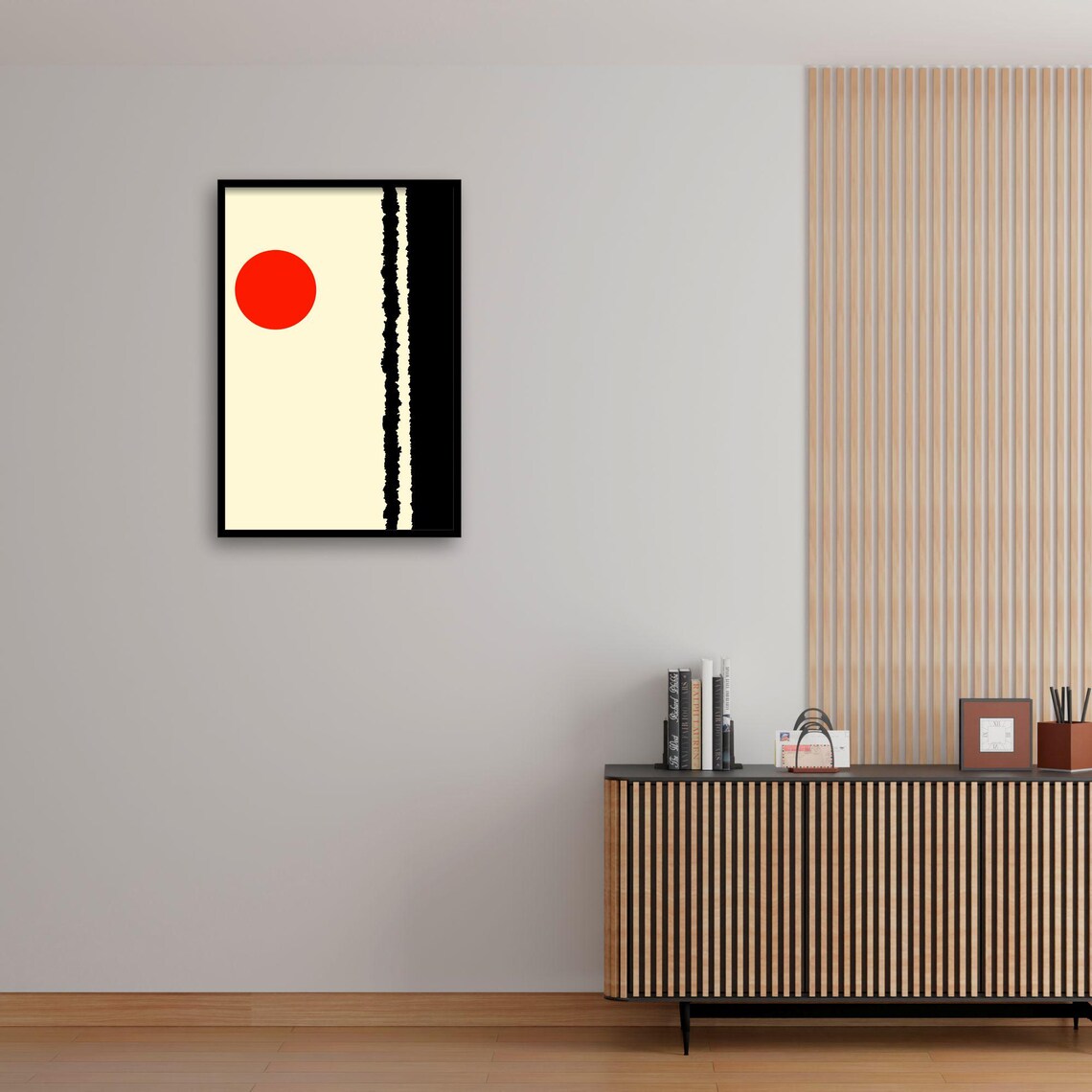 Minimalist Japanese Style Abstract Art, Red Circle - Image 4