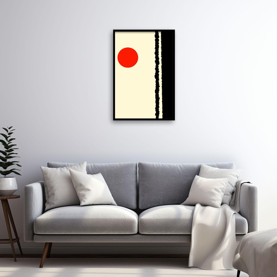 Minimalist Japanese Style Abstract Art, Red Circle - Image 2