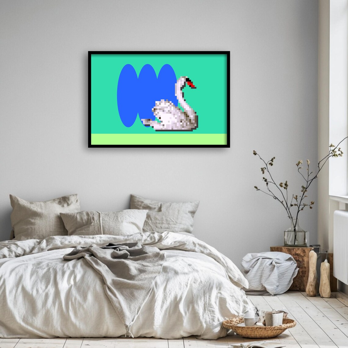 Pixel Swan Retro Game Style, Minimalist Geometry - Image 2