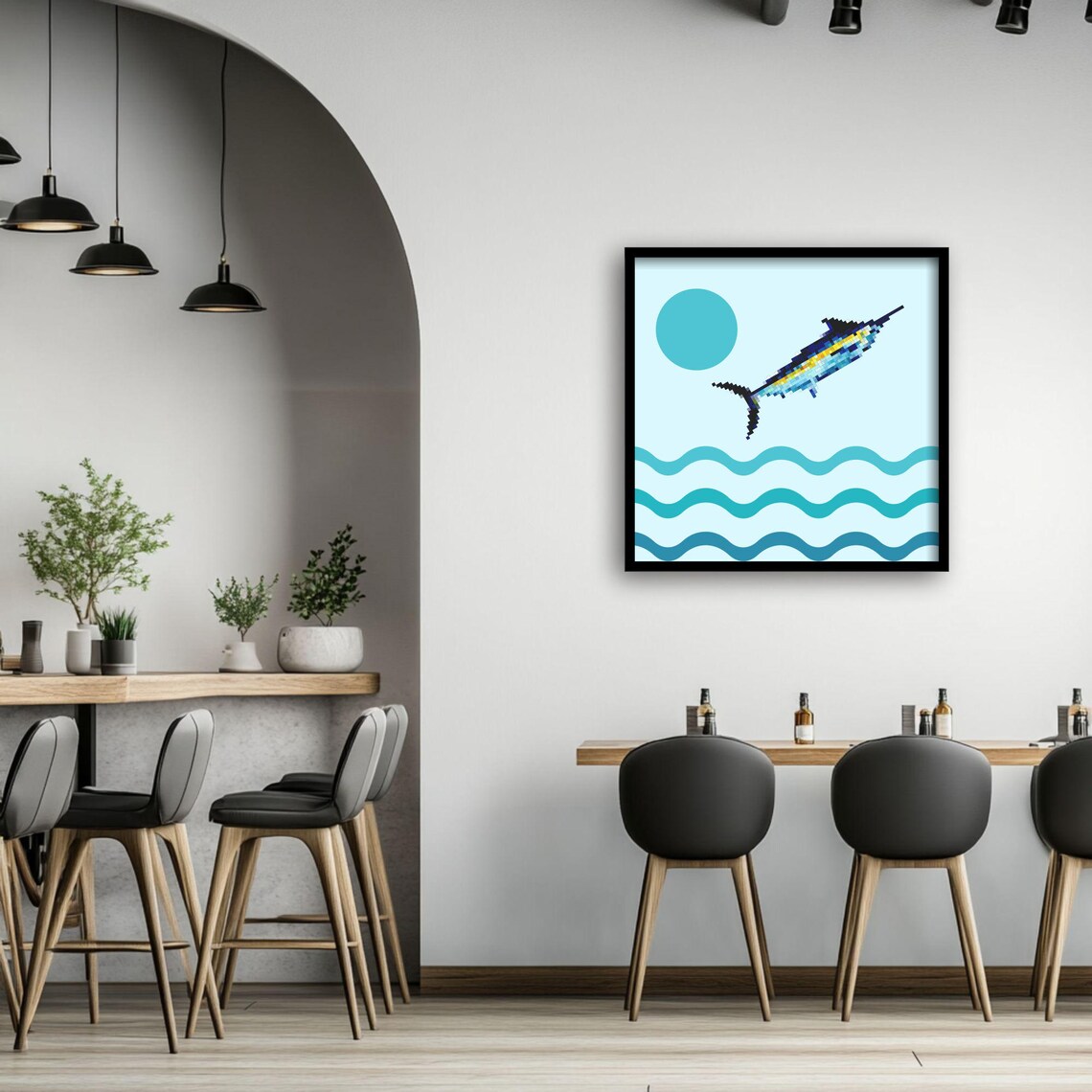 Pixel Fish, Minimalist Ocean Decor Art Print - Image 3