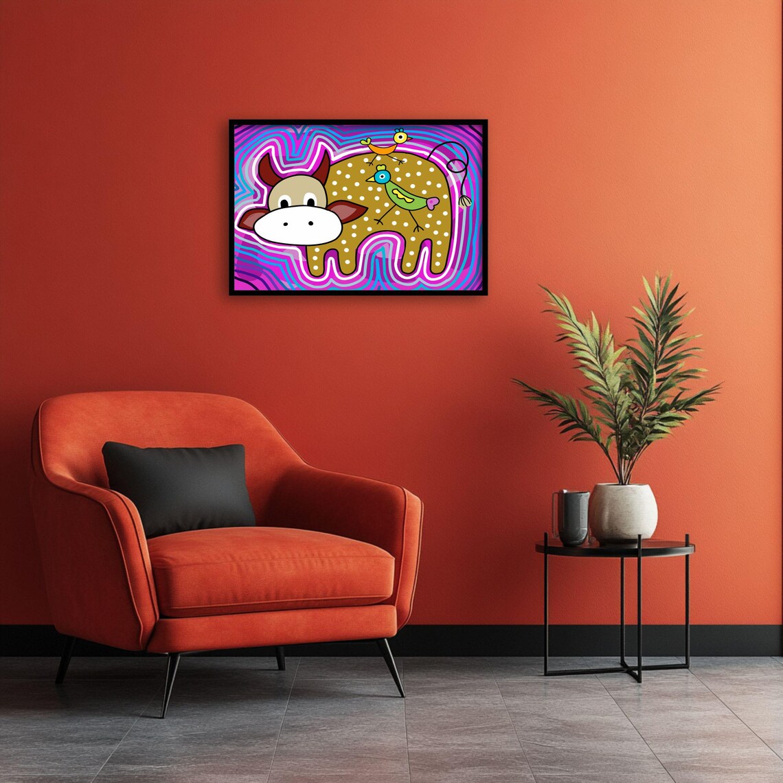 Whimsical Cow Art, Boho Farm Animal Decor - Image 3