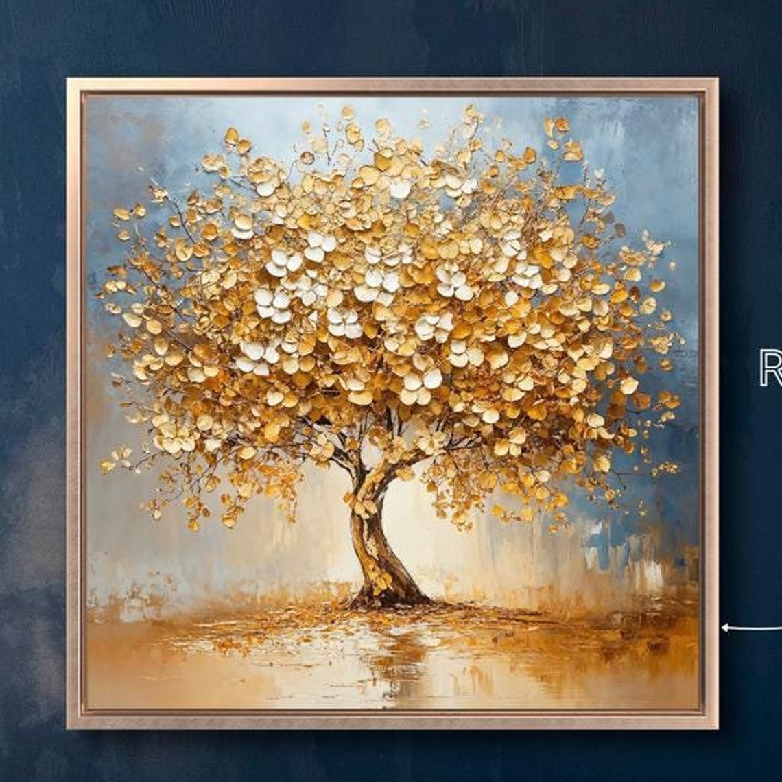 Golden Tree Of Life With White Blossoms Abstract Painting Wall Poster
