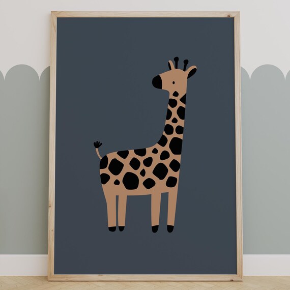 Spotted Giraffe On Navy Blue Minimalist Safari Nursery Art Poster