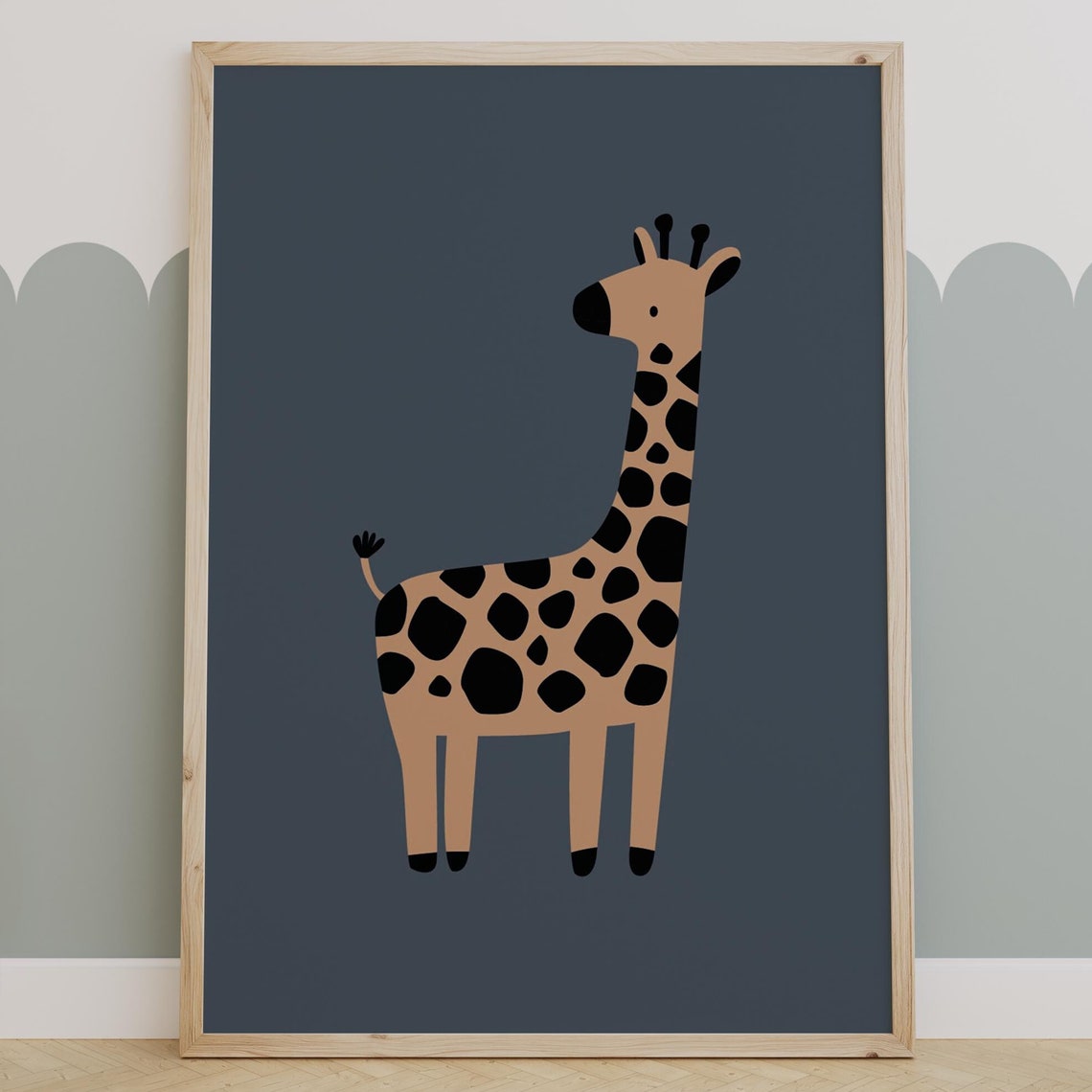 Spotted Giraffe On Navy Blue Minimalist Safari Nursery Art Poster