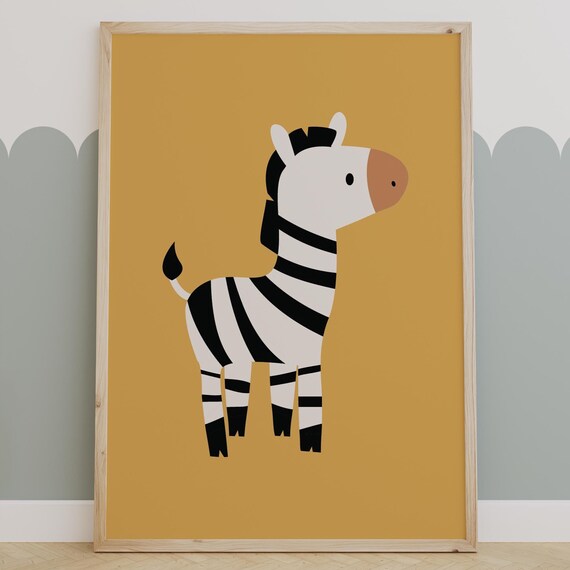 Cute Baby Zebra On Mustard Yellow Safari Nursery Wall Decor Poster