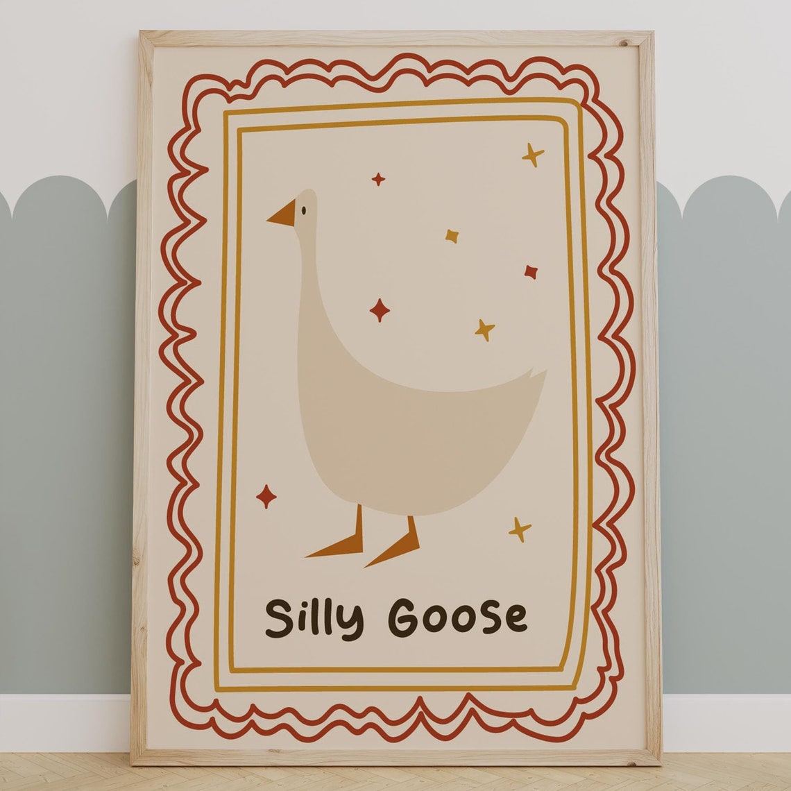 Silly Goose Vintage Scallop Border Funny Goose Kids Wall Poster