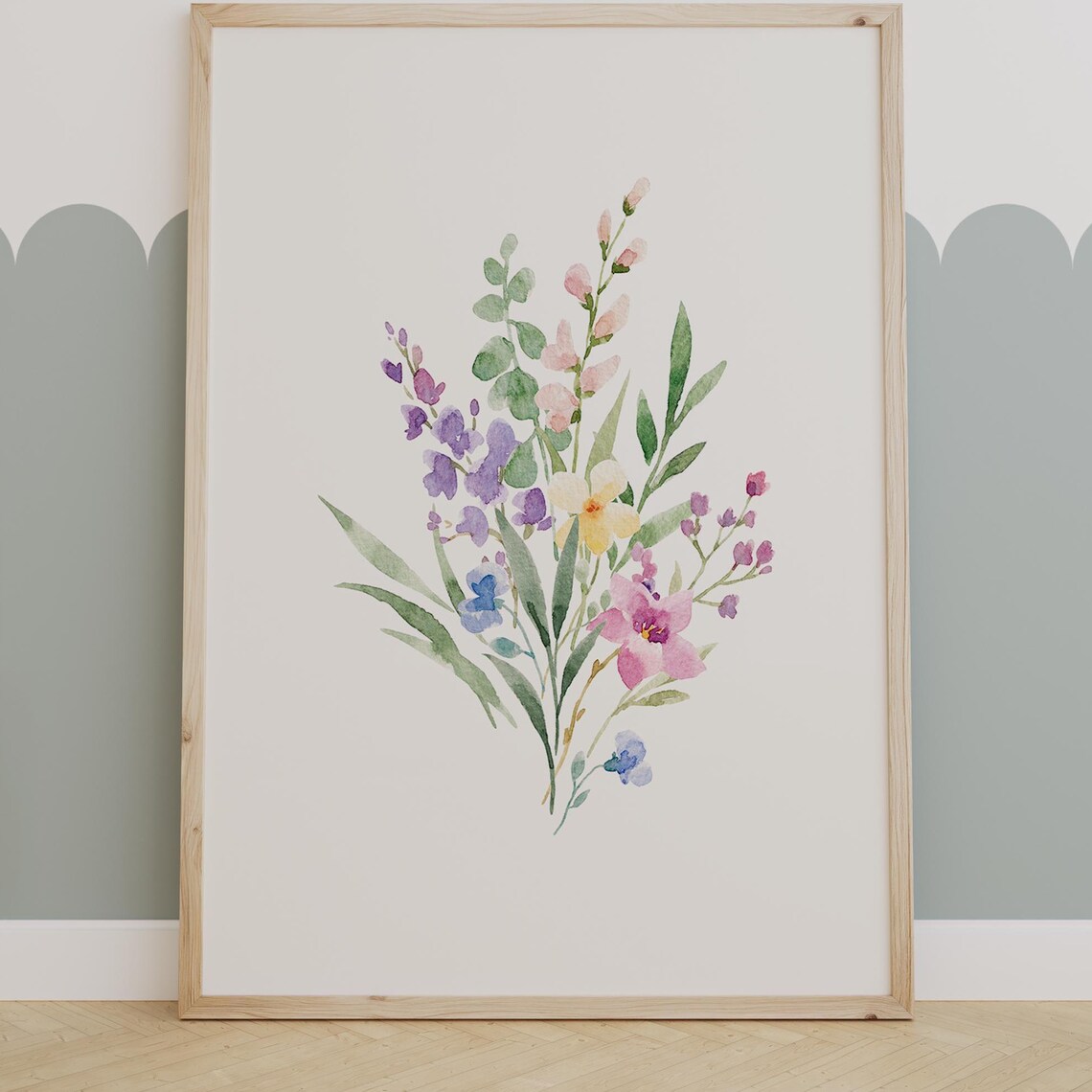 Blooming Garden Delight, Watercolor Kids Room Art Print