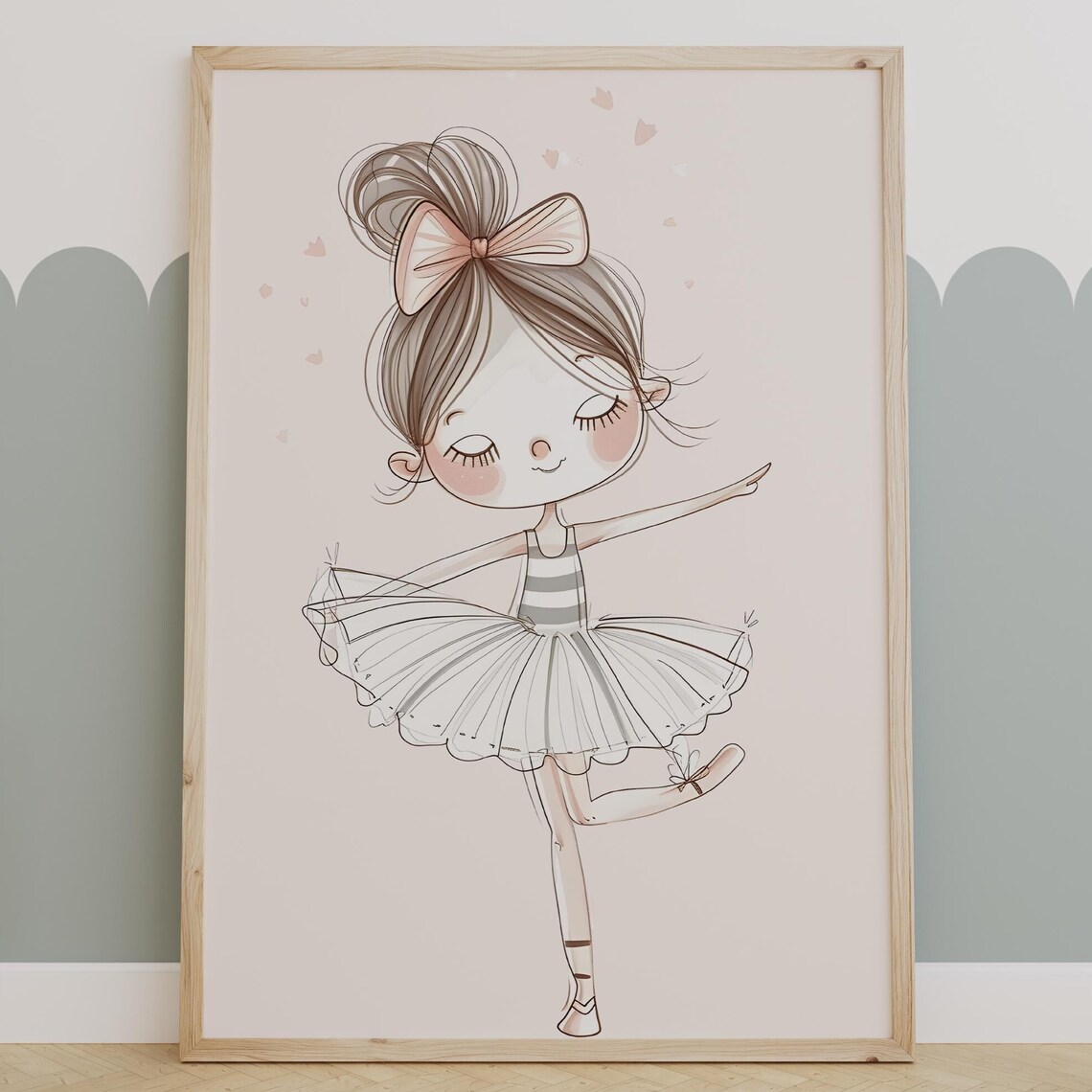 Little Ballerina Girl Pink Tutu Bow Whimsical Watercolor Art Poster