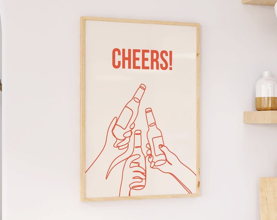 Bar Cart Print Beer Cheers Print Bar Cart Decor Retro Kitchen Wall Art Bar Cart Wall Art Trendy Cheers Wall Art