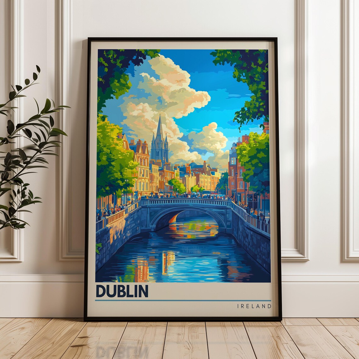 Dublin Travel Poster, Ireland Cityscape Art Print