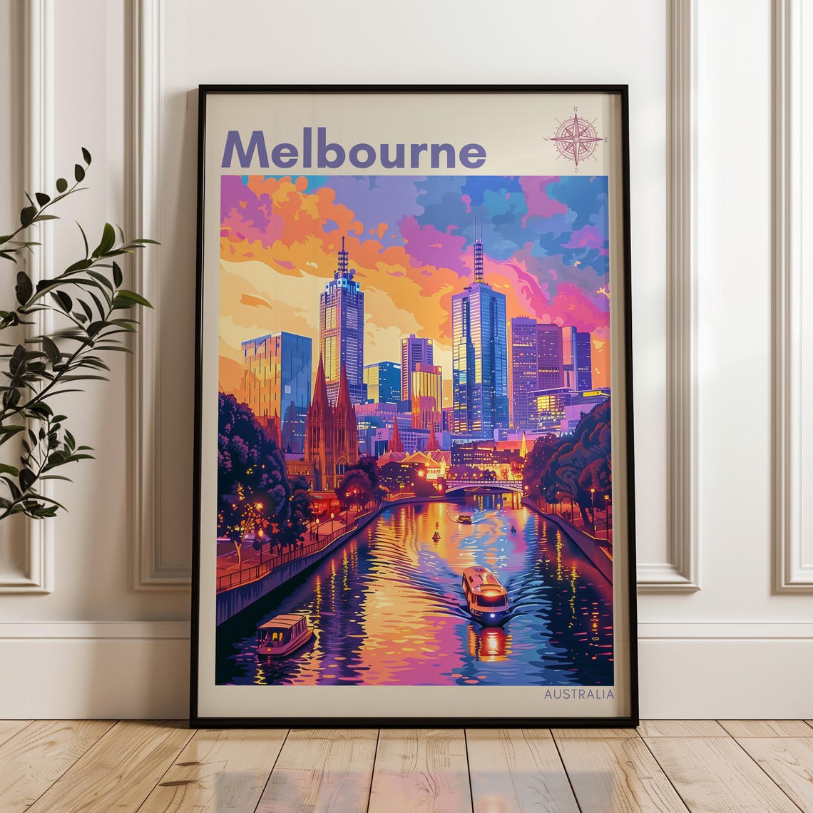 Melbourne Australia Yarra River City Sunset Skyline View Poster
