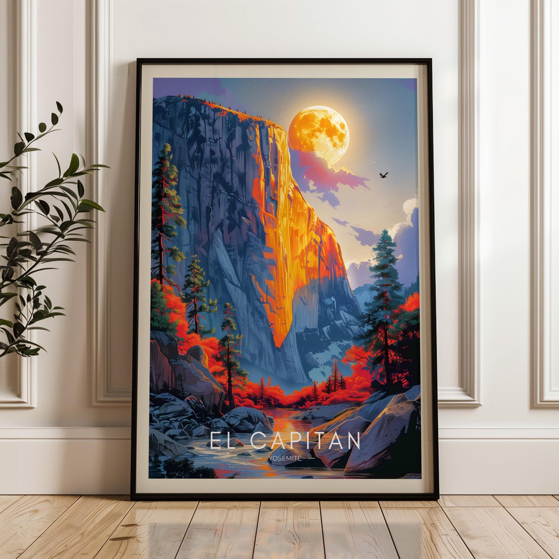 El Capitan Yosemite Moonlit Granite Cliff Sunset Glow Travel Poster