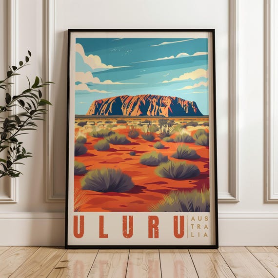 Uluru Travel Poster Ayers Rock Australia Illustration Art