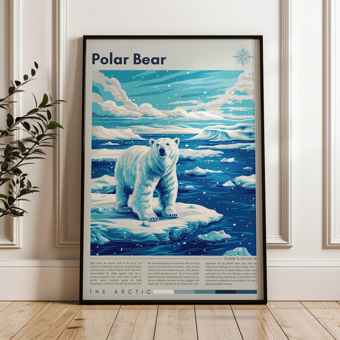 Polar Bear Standing on Arctic Ice Floe Blue Illustration Travel Poster