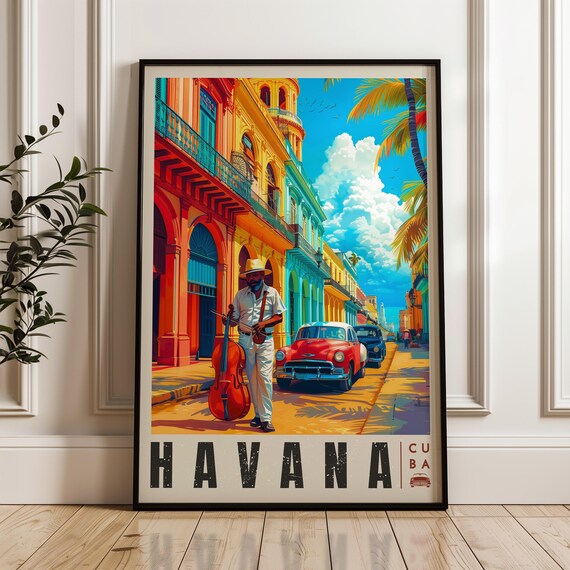 Havana Travel Poster, Caribbean Illustration Art Print