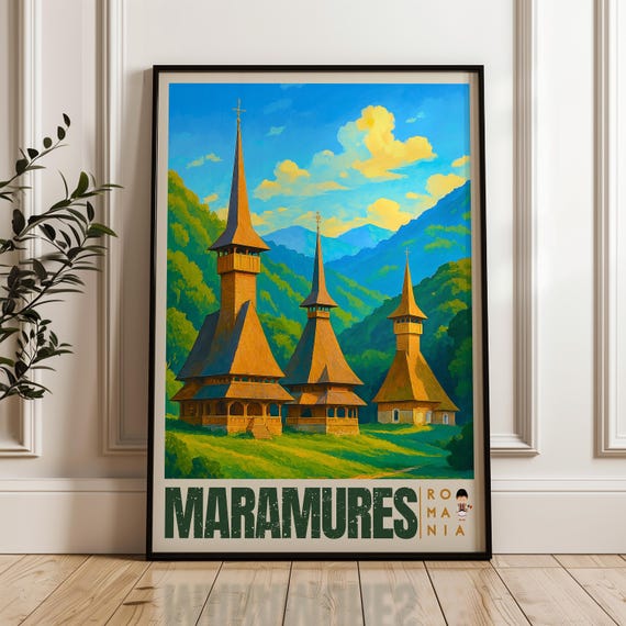 Maramures Romania Travel Poster, Wood Church Art Print