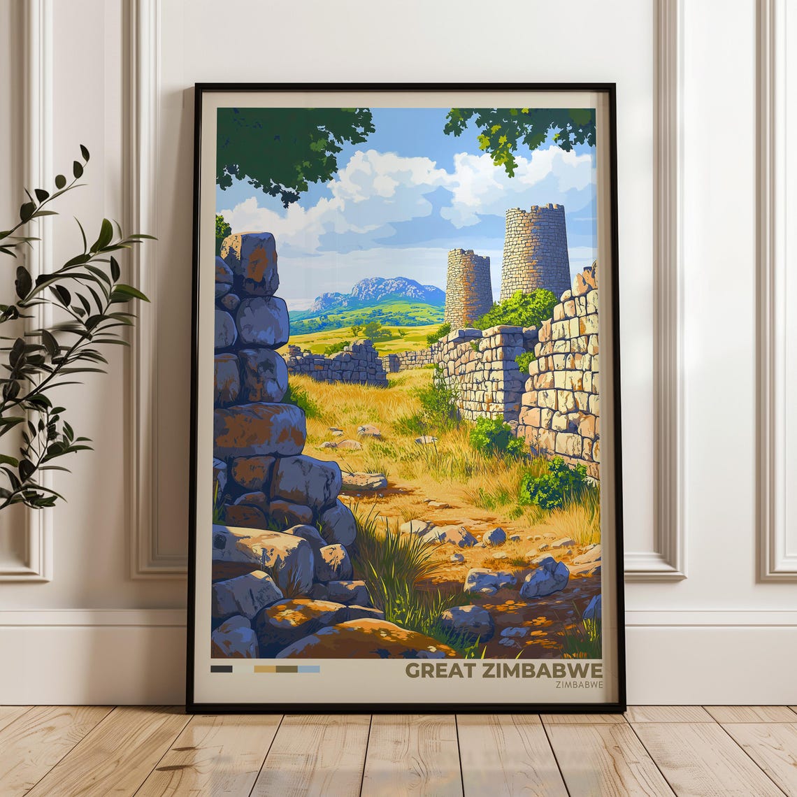 Great Zimbabwe Stone Enclosure Conical Towers Savanna Travel Poster