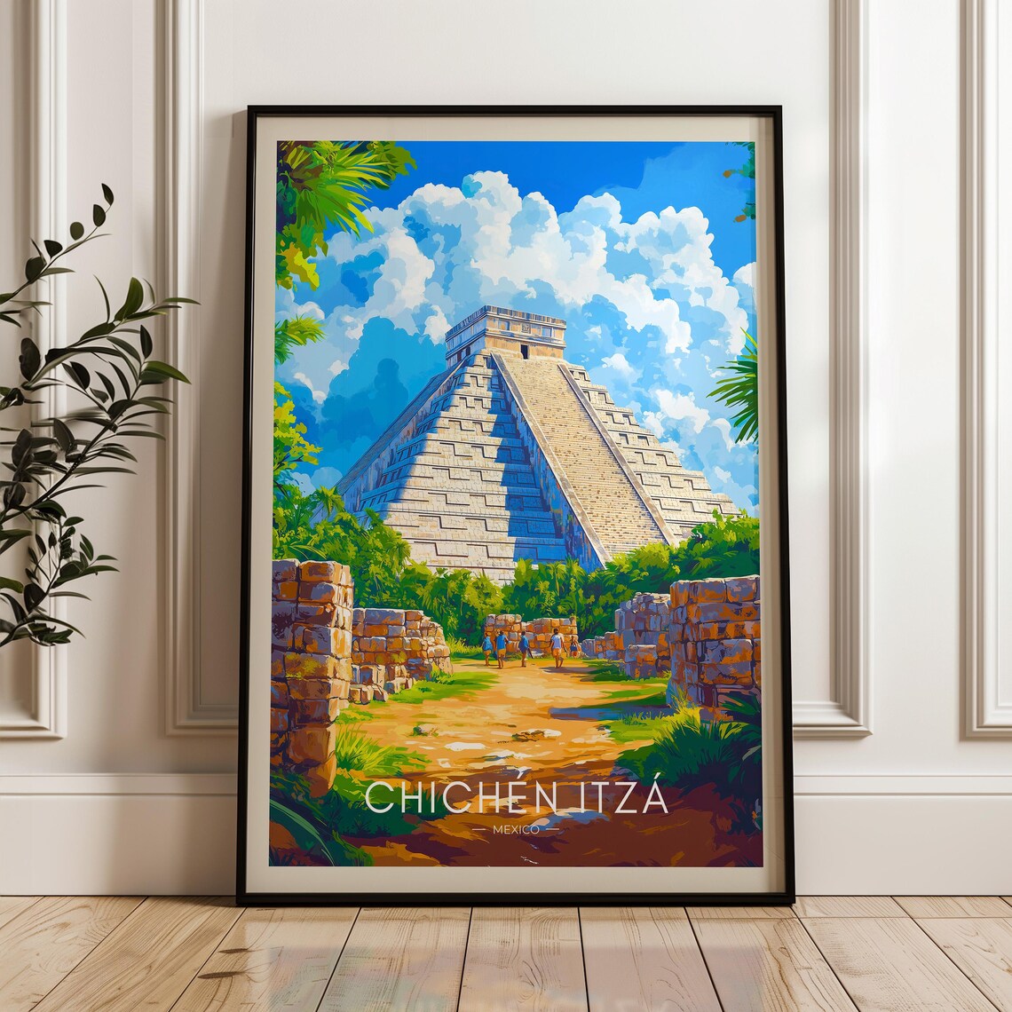 Chichen Itza Travel Poster, Mexico Mayan Art Print
