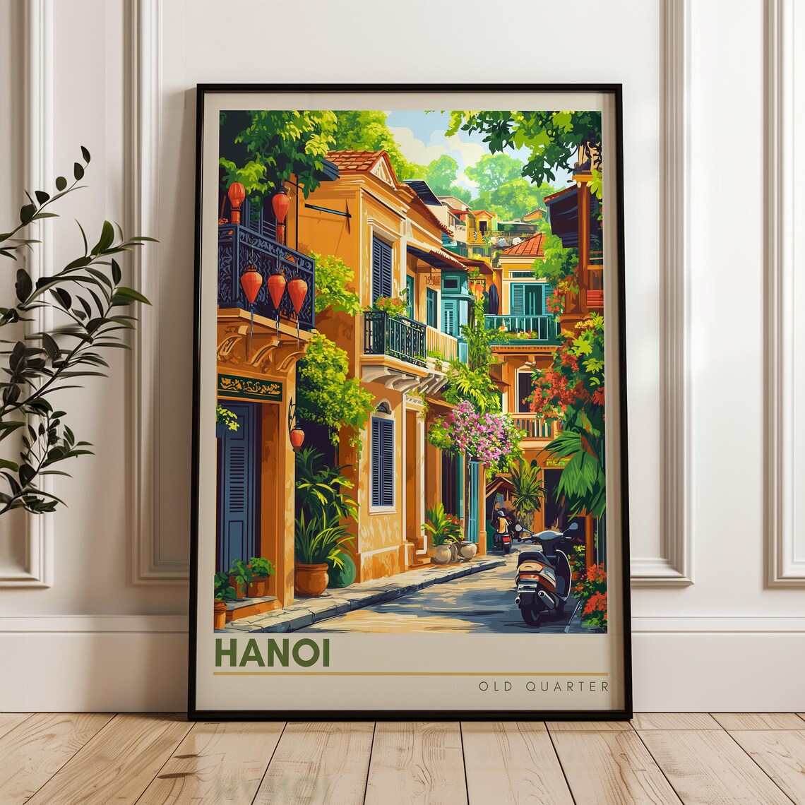 Hanoi Vietnam Old Quarter Scooter Alley Lantern Travel Poster