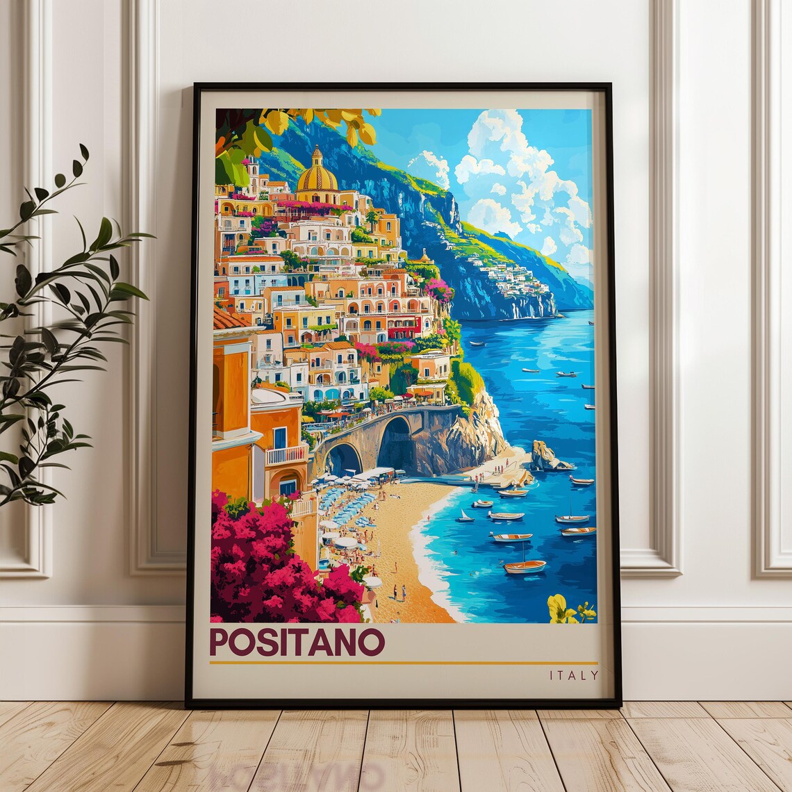 Positano Travel Poster, Amalfi Coast Italy Art Print