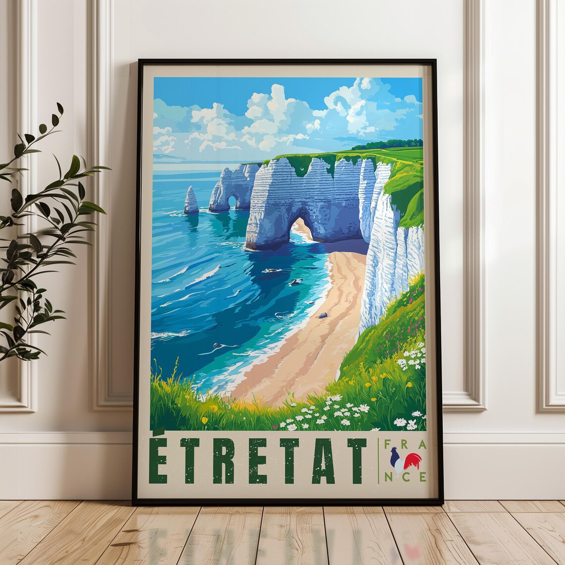 Etretat Normandy White Chalk Cliffs France Vintage Travel Poster