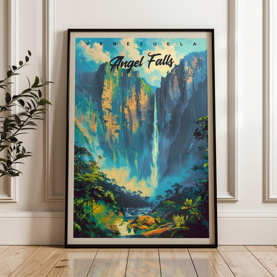 Angel Falls Travel Poster, Venezuela Waterfall