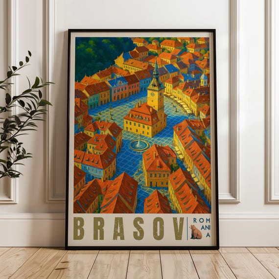 Brasov Romania Travel Poster, Carpathian Mountains