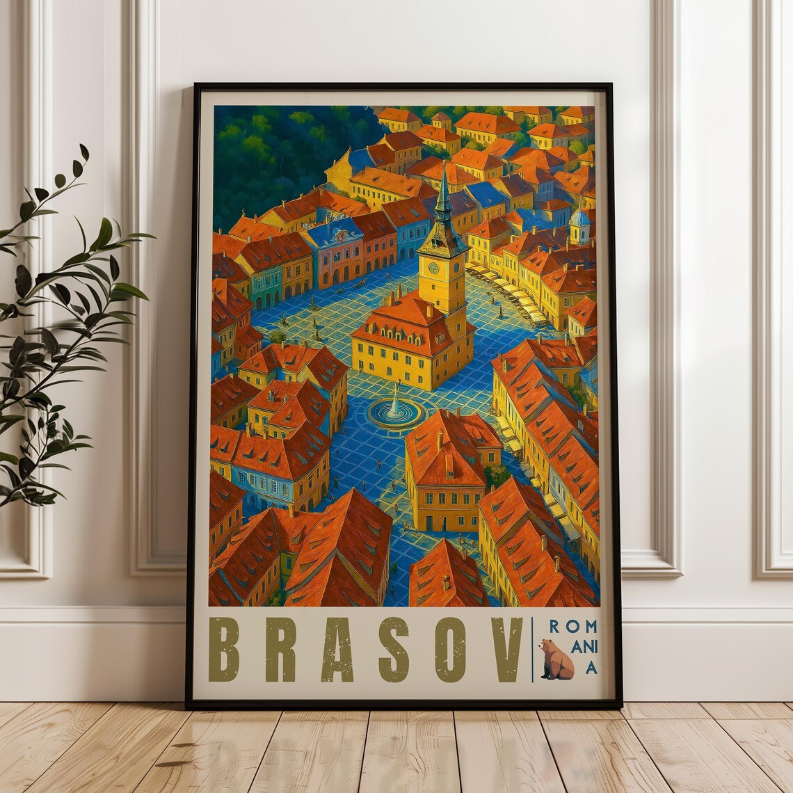 Brasov Romania Travel Poster, Carpathian Mountains