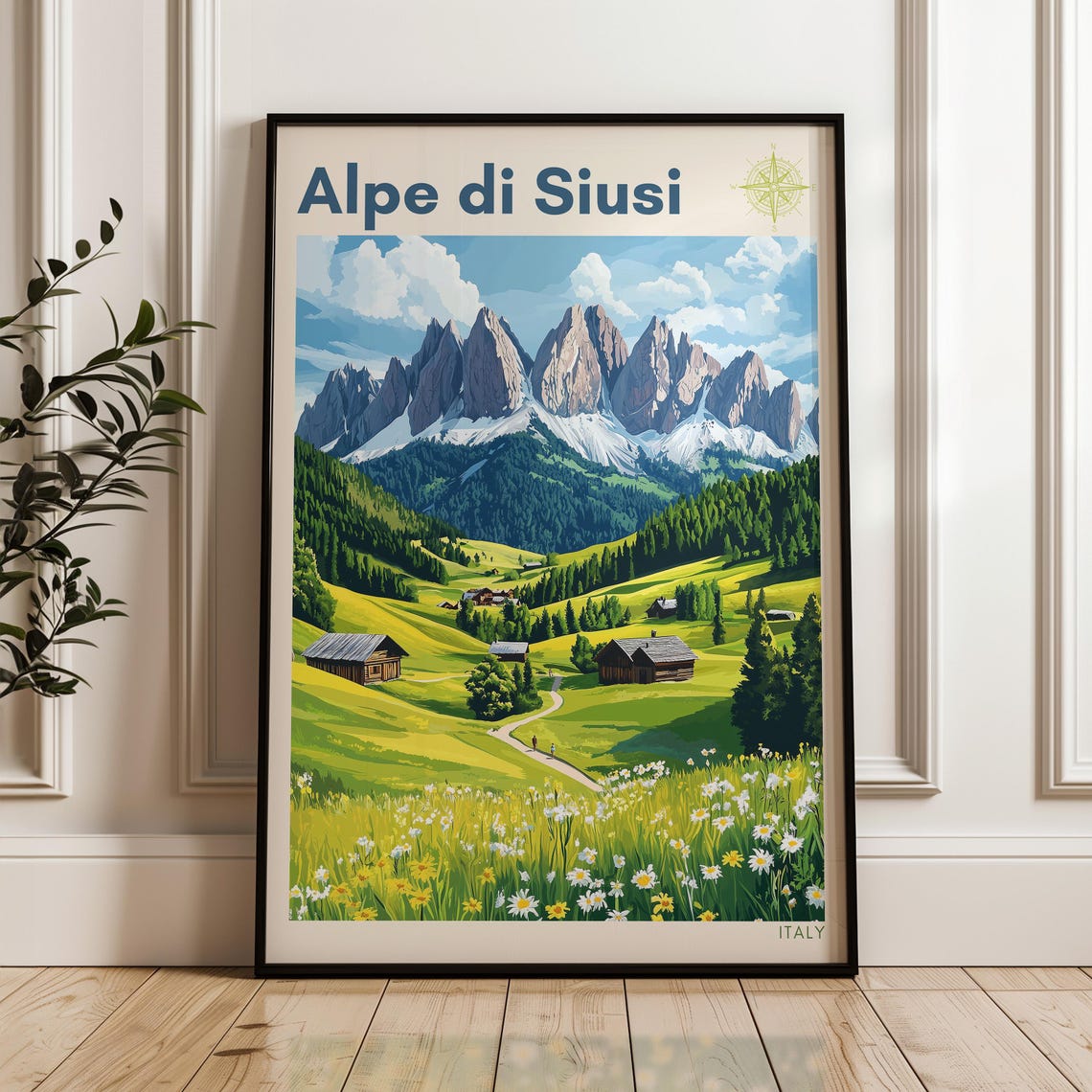 Alpe Di Siusi Dolomites Wildflower Meadow Cabins Alpine Italy Poster