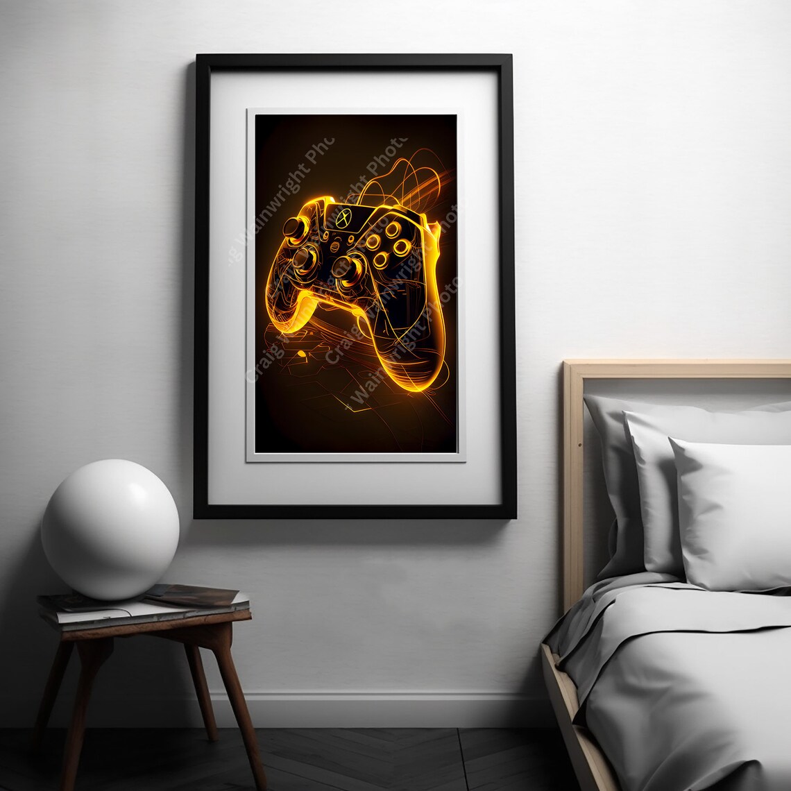 Neon Orange Glowing Xbox Game Controller Light Trail Gamer Poster - Image 3