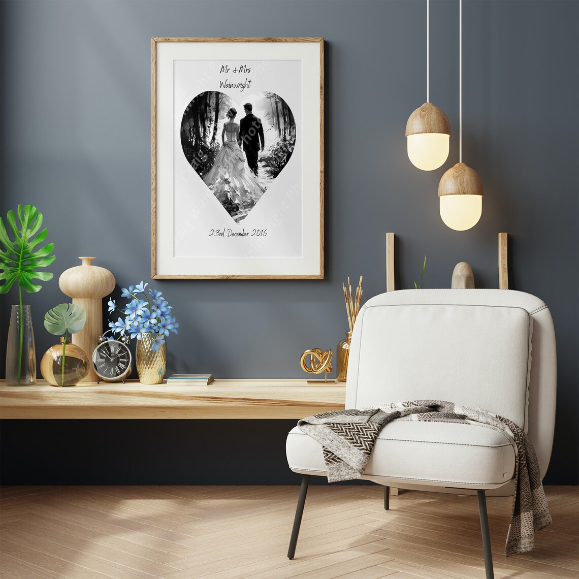 Personalised Mr and Mrs Wedding Heart Forest Photo Art Poster - Image 3