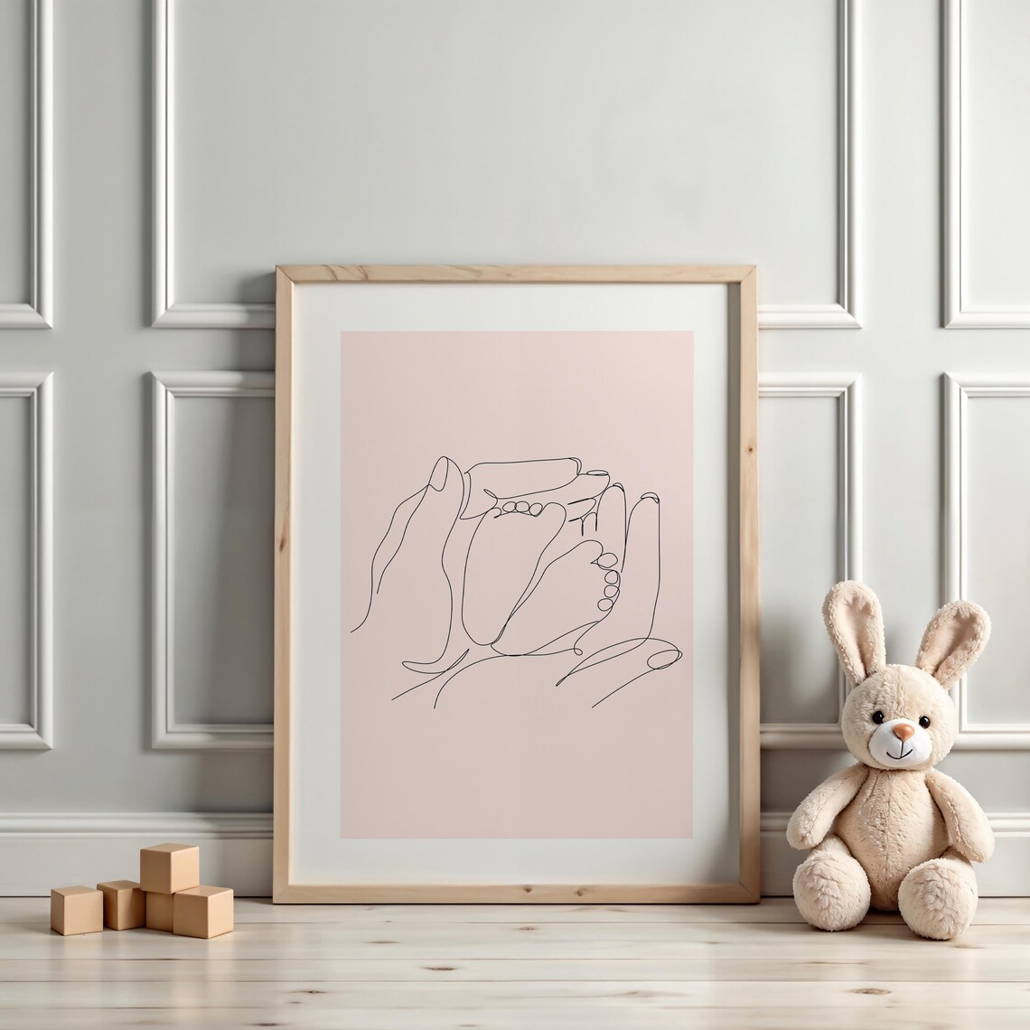 Parent Hands Holding Baby Feet Line Art Newborn Family Wall Poster - Image 3